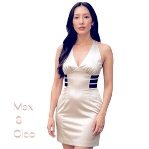 Max & Cleo Cream Black Satin Dress NWOT Size 2